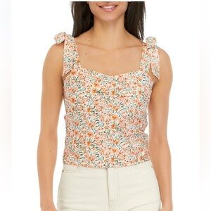 A. Byer Floral Smocked Bustier Tank Top Size L Sweetheart Neckline, Cottagecore